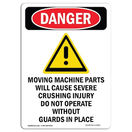 OSHA Danger Sign, Moving Machine Parts, 10in X 7in Aluminum